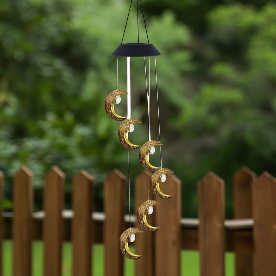 Solar Wind Chime Light, Star Sun Moon Wind Chime Solar Light, Outdoor Hanging Wind Chime, Solar Powered Garden Light for Patio Balcony Porch Terrace