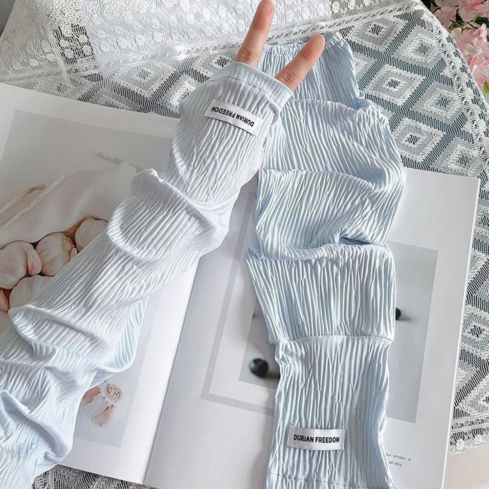 1Pair Wrinkled Ice Silk Sleeves for Women Breathable Arm Protection Sun UV Protect Long Arm Cover For Running Fishing Cycling