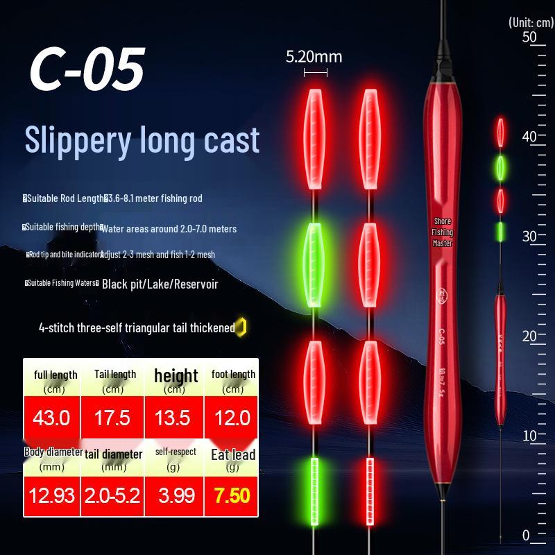 Canna da Pesca a Roccia a Lunga Distanza con Galleggiante Elettronico Luminoso a Doppio Uso per Giorno e Notte - Marcatore Scorrevole Spesso Super Accattivante