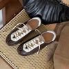 Unisex Low-Heel Casual Derby Shoes Men Women Black Brown Synthetic Leather Round Toe Lace-Up Flat Sneakers