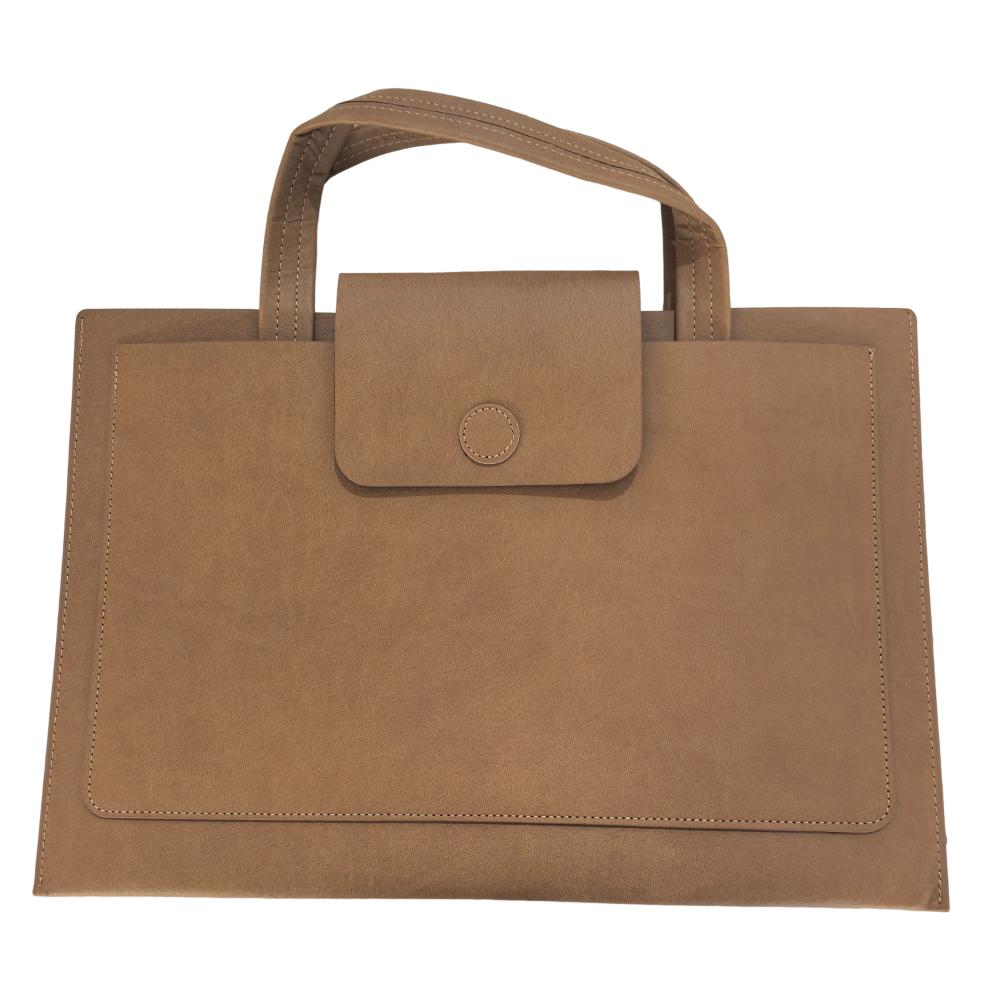 Large Capacity A4 Leather Document Bag Magnetic Button Simple Double Layer File Folder Elegant Lightweight