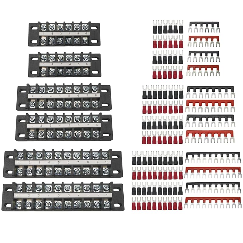 Dual Terminal Blocks – 2 Sets of 2/4/6-Position Strips with Jumpers & Connectors for Enhanced Electrical Wiring and Power Distribution