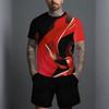 Men Abstract Red Fluid Art Print Short Sleeve T Shirt And Solid Black Shorts Two Piece Outfit