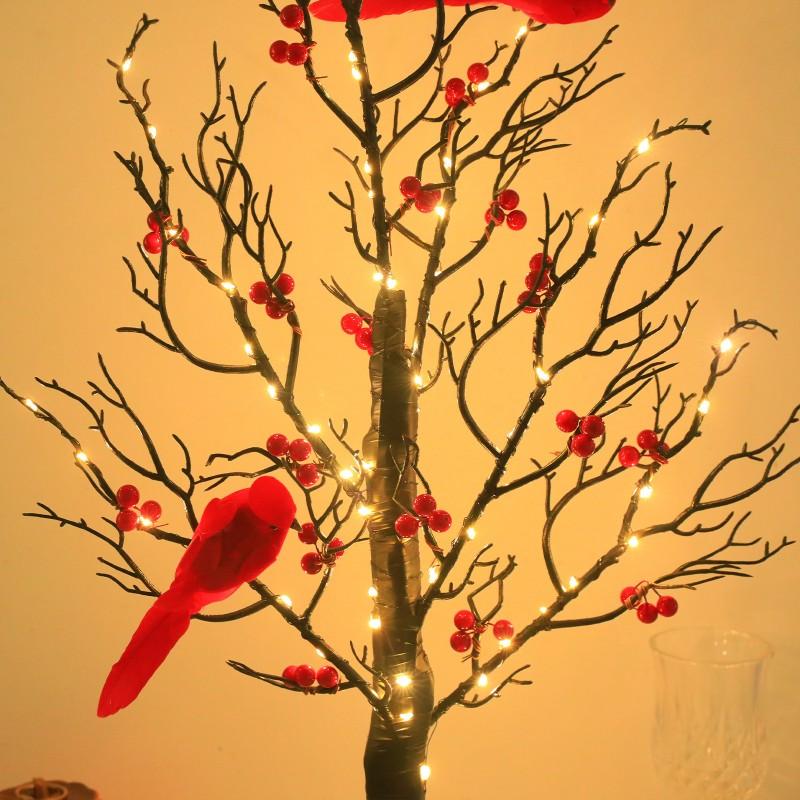 Warm Light LED Christmas Tree Lights Featuring Red Bird Decorations-Bringing Bedroom Atmosphere Lighting Lamp
