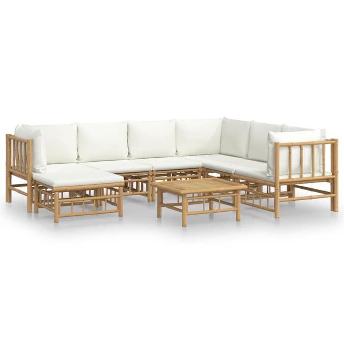 VidaXL Garden Lounge Set 8 Pcs with Cream White Cushions Bamboo, Lounge Set, Outdoor Lounge Set 3155191
