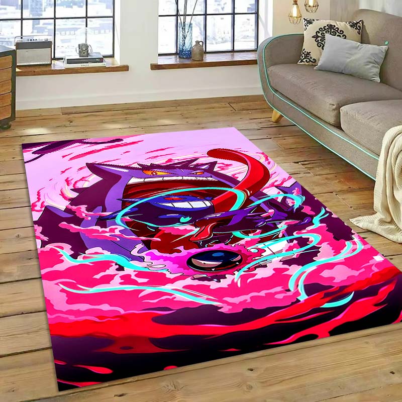 New ModelPokémon Gengar Themed XXL Rug Cool Gengar Patterns with Vivid Colors Dynamic Styles Designs Soft Floor Mat for Bedroom