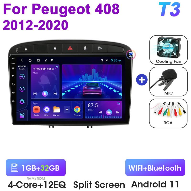 2 Din Android 12 Car Radio For Peugeot 408 1 2012 - 2020 For Peugeot 308 1 T7 2007 - 2015 Multimedia Video Player Carplay Auto