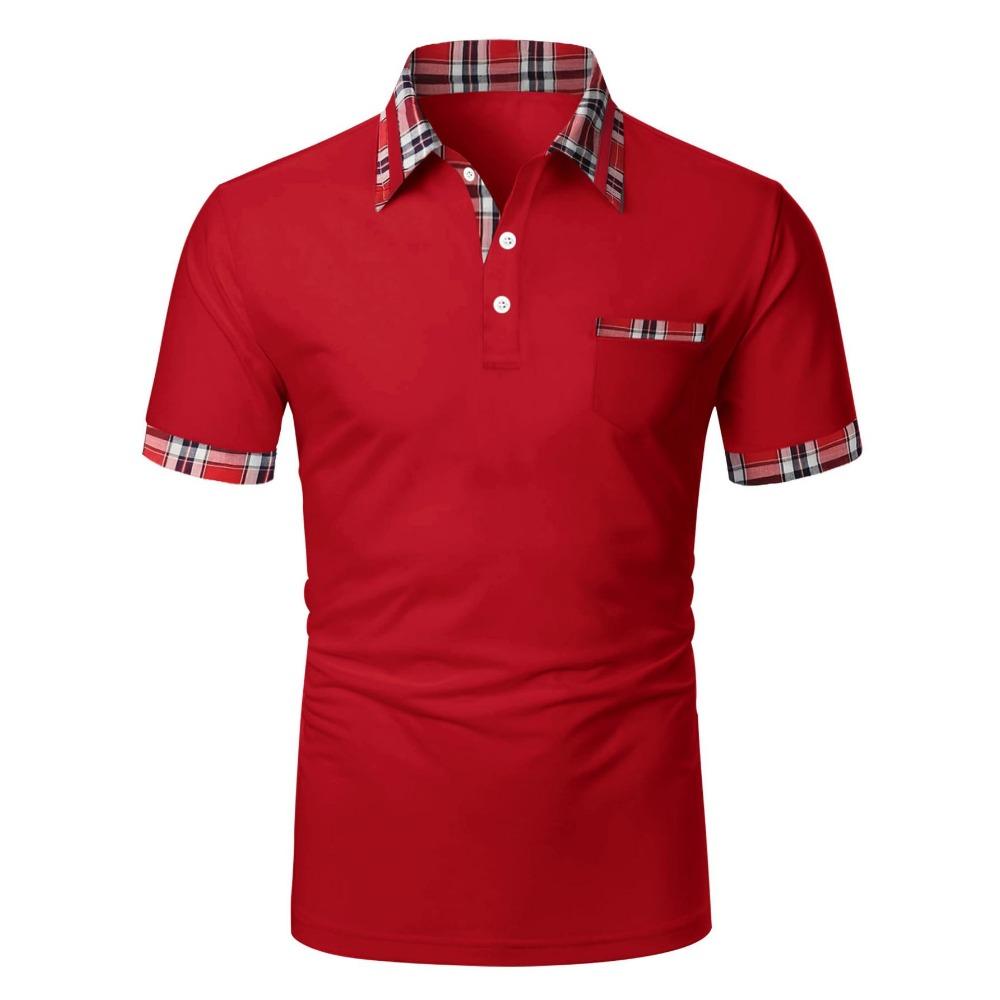 Lattice Stitching Men Summer Short Sleeve Fashion Lapel Polo Shirt Men Business Casual Sport Tops Polo Shirt