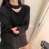 Gentle and Chic Lace Splicing Neck Design Sweater Women's Spring and Autumn New Bow-exposed Collarbone Knitted Top