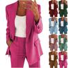 Autumn Spring Women's Casual Long Sleeve Solid Color Lapel Cardigan Suit Jacket Pants Suit