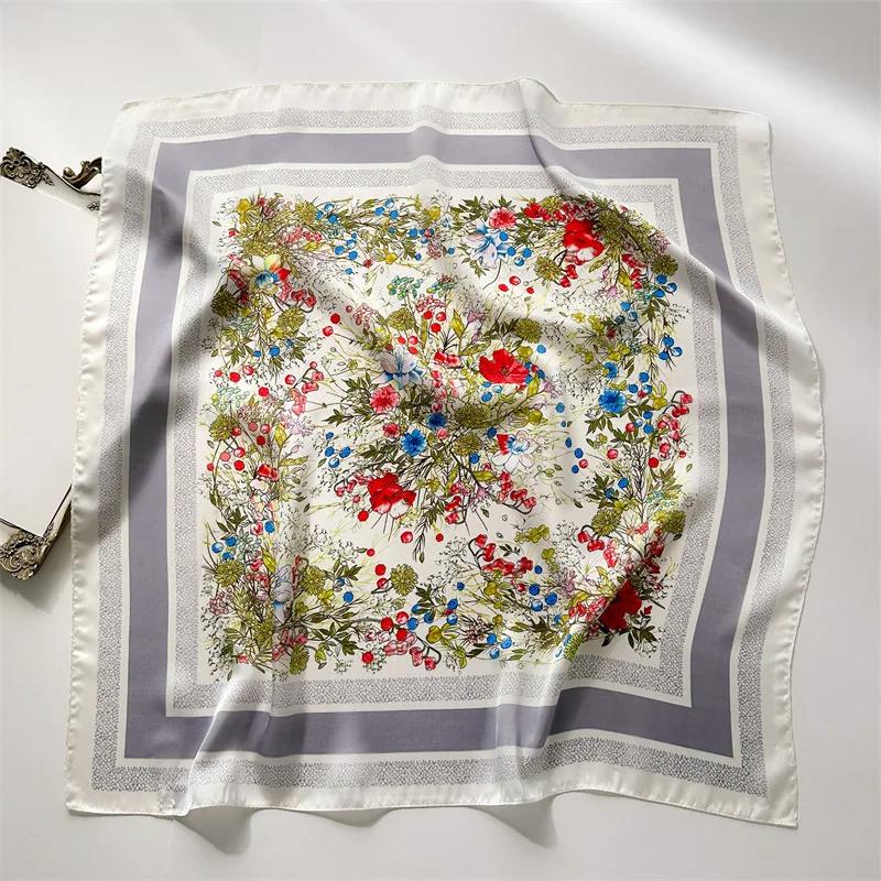 Fashion Floral Scarf Women Imitation Silk Satin Hairbands Foulard Female Square Neck Kerchief Headbands Lady Bandana