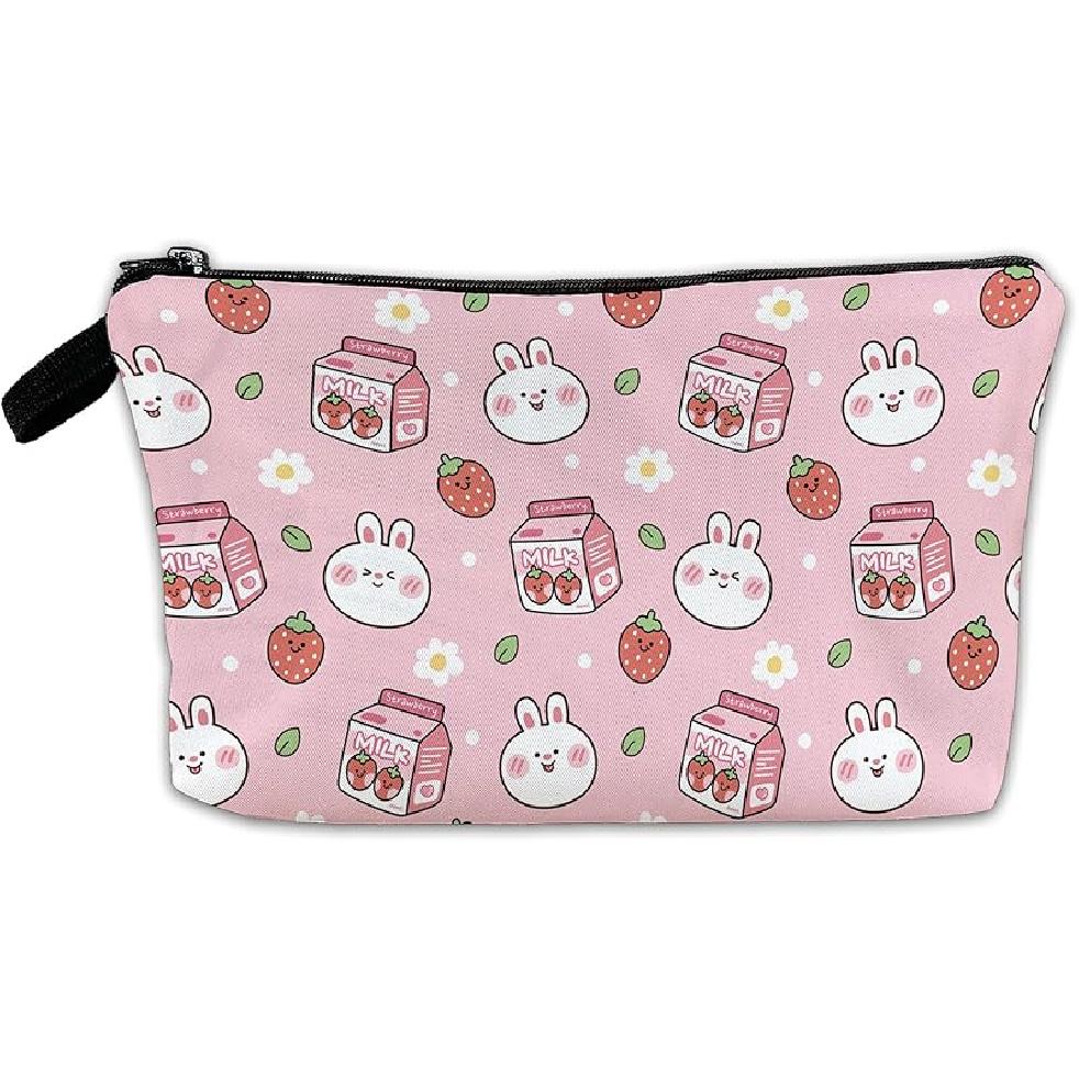 White Flower Floral Makeup Cosmetic Bag Blue Aesthetic Pouch Organizer Small Compact Cute Travel Mini Portable Beauty Toiletry Make Up Brush Storage