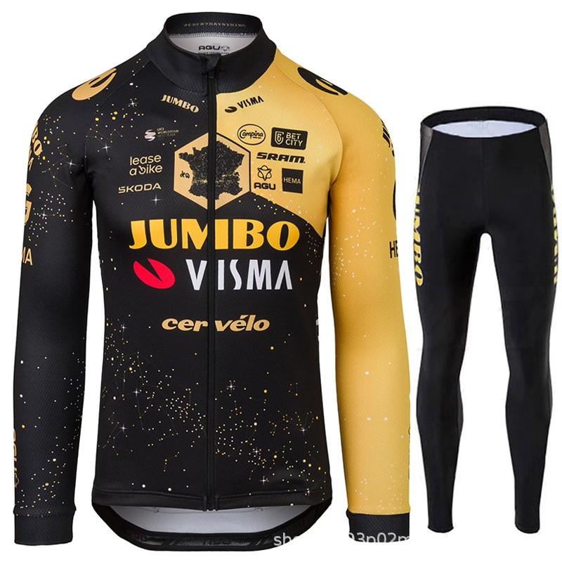 Mens Long Sleeve Cycling Jersey Bib Shorts Set Breathable Quick Dry Road Bike Apparel