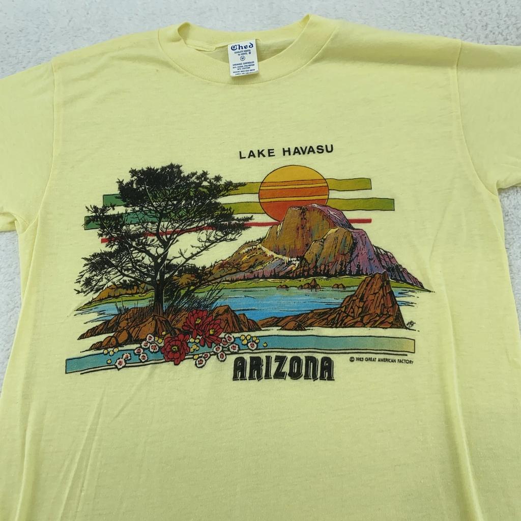 Vintage 80s Lake Havasu Arizona Sunset Shirt Mens XXS Nature Beach Tourist Surf