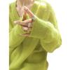 Women's Fluorescent Green V-Neck Mohair Sweater - Cozy Spring/Autumn Knitwear 2025