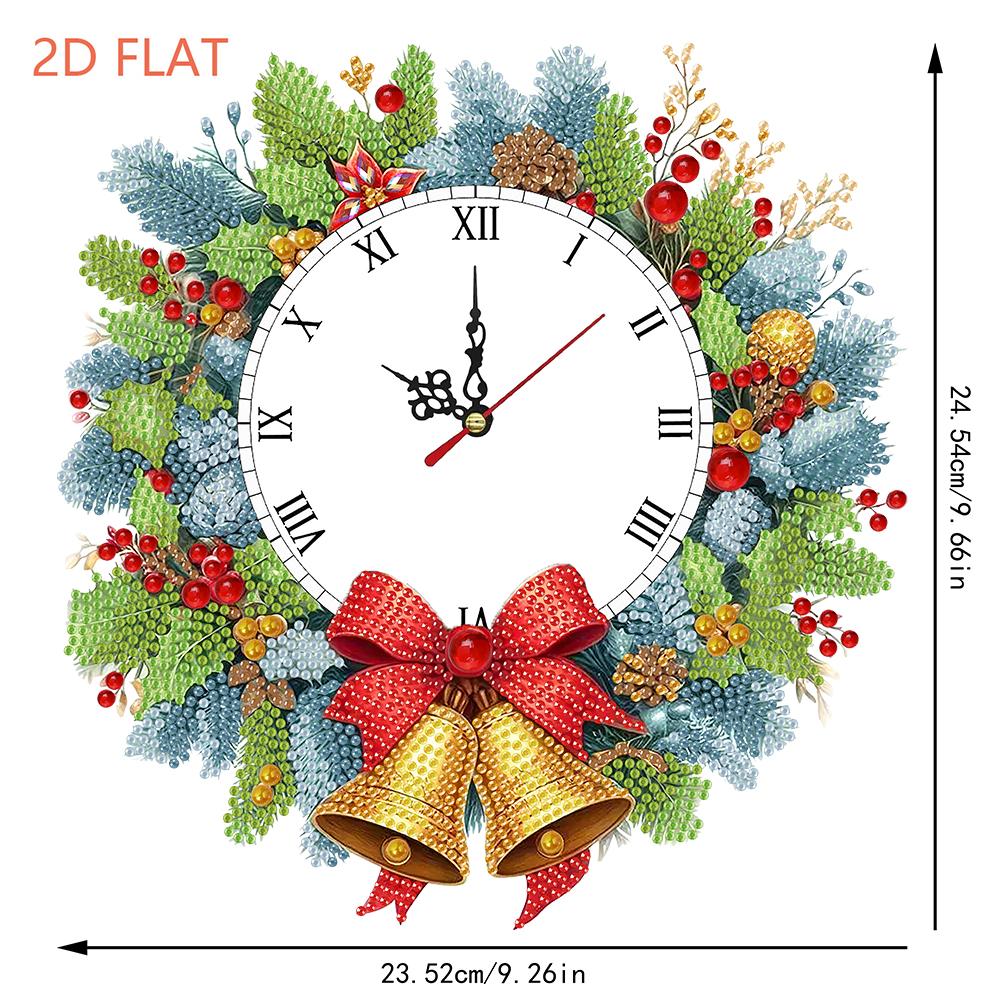 2D/Flat DIY Christmas Acrylic Diamond Painting Ornament with Clock Function Diamond Painting Clock Pendant for Home Decoration