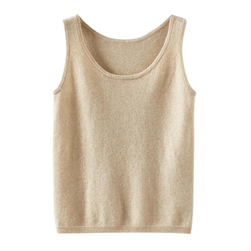 Women's Cashmere U-Neck Round Neck Knit Camisole - Solid Color, Warm, Twelve-Gauge
