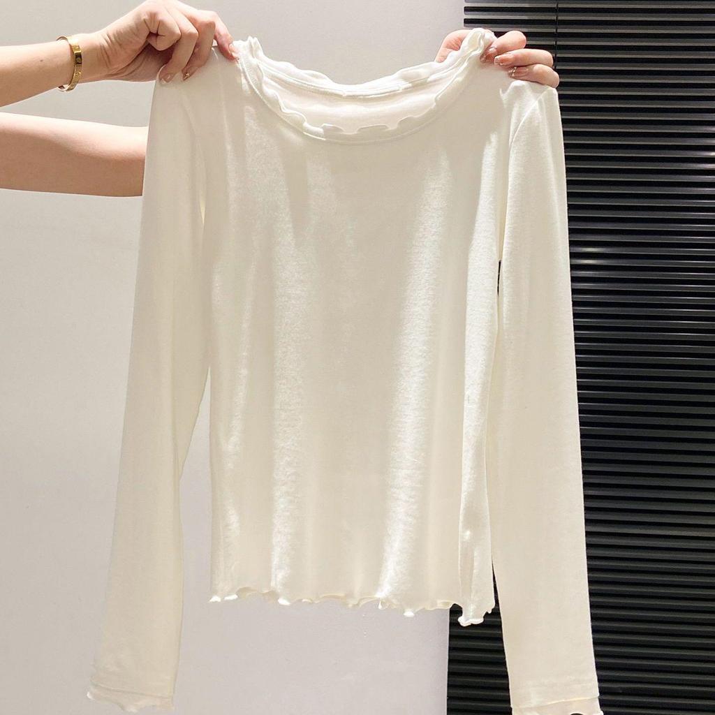 Korean Ruffle Long Sleeve Slimming Top for Women - 2026 Autumn Collection
