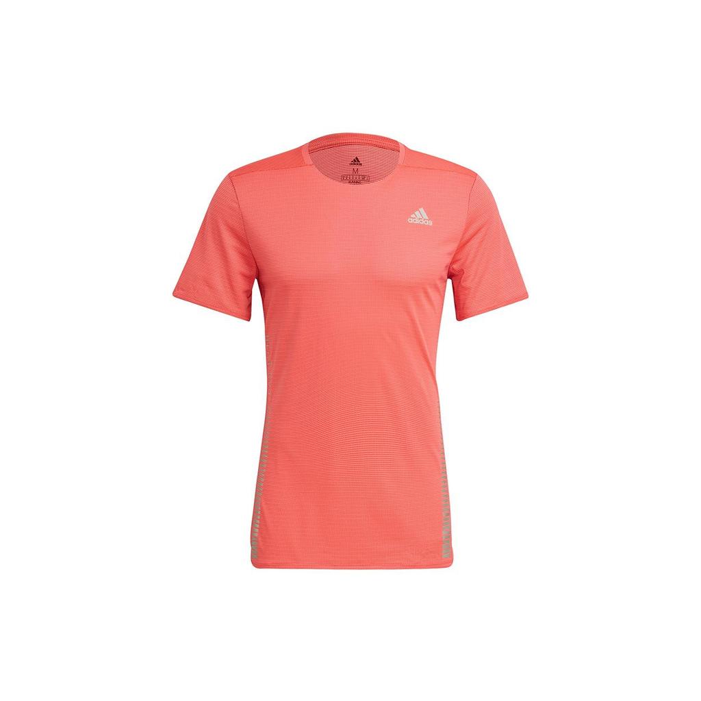 Adidas Running T Shirts Men's Bright Pink Red Fluorescent Crew Neck Moderate Straight Fit H32560