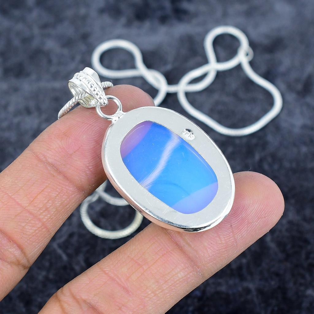 Milky Opal Gemstone Handmade 925 Sterling Silver Jewelry Pendant 1.97" M-2980