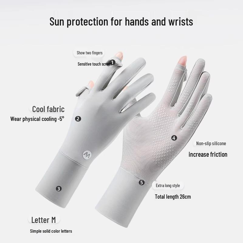 Eisseide Damen UV-Schutz Fingerlose Handschuhe - Atmungsaktiv, Dünn, Verlängert für Sommerliches Autofahren