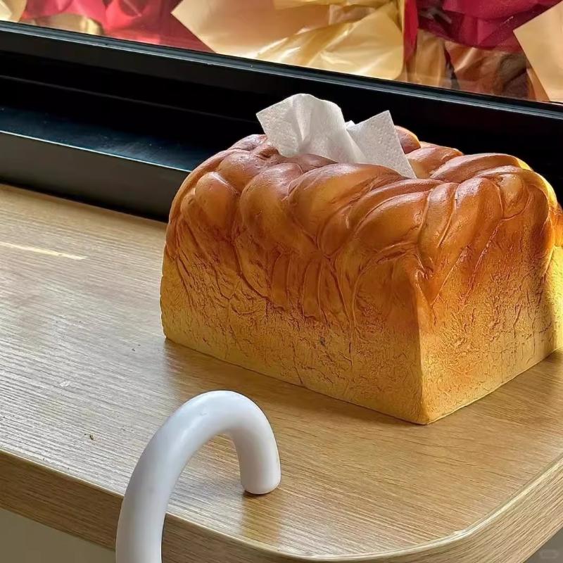 Cream Style Thriving Bread Tissue Box, Home Living Room Paper Box, Simulated Cream Toast Bread Shape