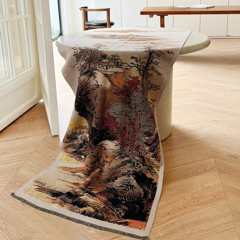 Ethnic Style Landscape Oil Painting Scarf - Autumn/Winter Fashion for Female Students, Warm Imitation Cashmere Shawl