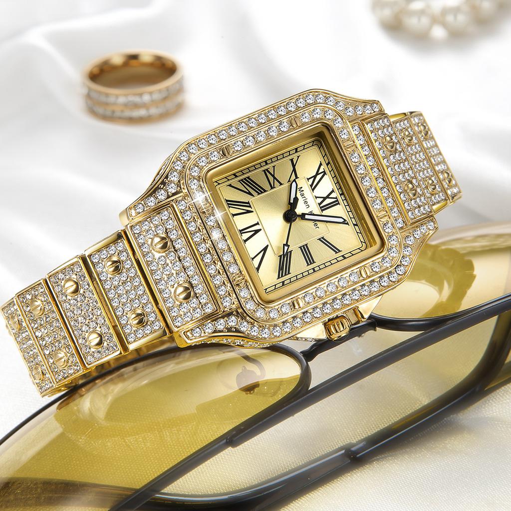 Dámské hodinky Módní Luxusní Křemenné Náramkové Hodinky pro Dámu Ciferník s Diamanty Hodiny z Nerezové Oceli