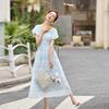 Dress women's new summer temperament, waist and thin design, beautiful and unique bubble sleeve skirt