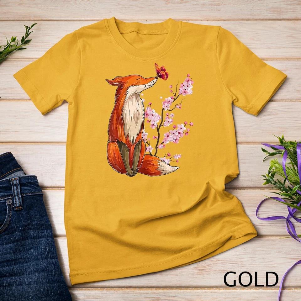Japanese Fox Cherry blossom Flower sakura trees Kawaii T-Shirt Unisex T-shirt 3 2XL