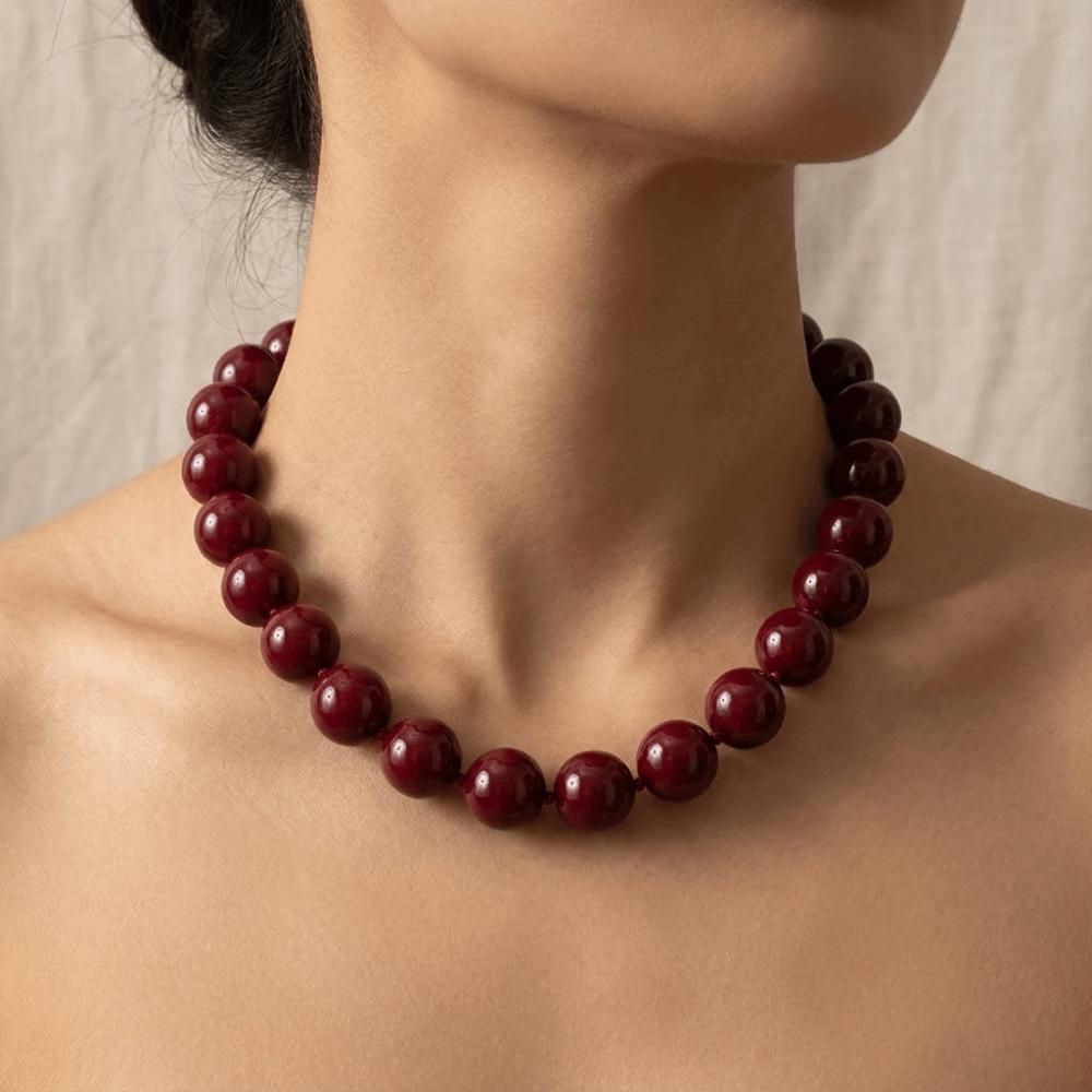 Retro Rund Perlekæde Slikfarvet Akryl Kvinde Choker Glasperler Farverig Kraveben Kæde Delikate Vedhæng