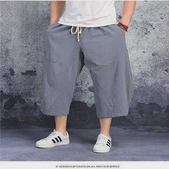 

Мужские хлопковые льняные капри-шаровары больших размеров: Легкие, свободные повседневные брюки XL (60-70 kg)