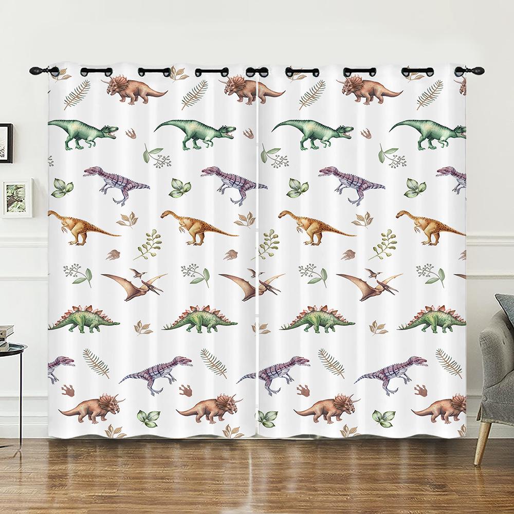 Curtain Cartoon Dinosaur Illustration Curtain Digital Printing Blackout Curtain No Punching
