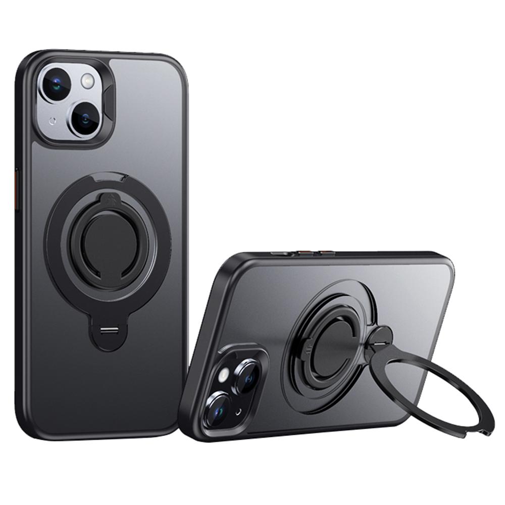 For iPhone 14 Case Compatible with MagSafe Kickstand Matte PC+TPU Phone Cover with Silicone Ring D