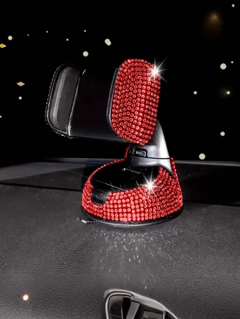 Luxury Rhinestone-Embedded Car Phone Holder - Multi-Functional Rotating Suction Cup Holder, Fits Various Vehicles