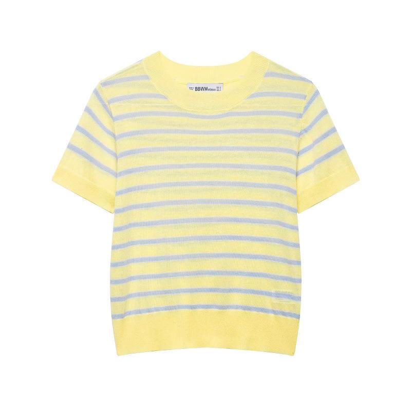 2026 Spring New European & American Style Striped Short-Sleeve Knitwear M
