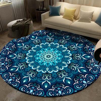 2021 European Ethnic Style Blue Brown Camel Mandala Flower Round Living Room Bedroom Non-slip Floor Mat Carpet Customization