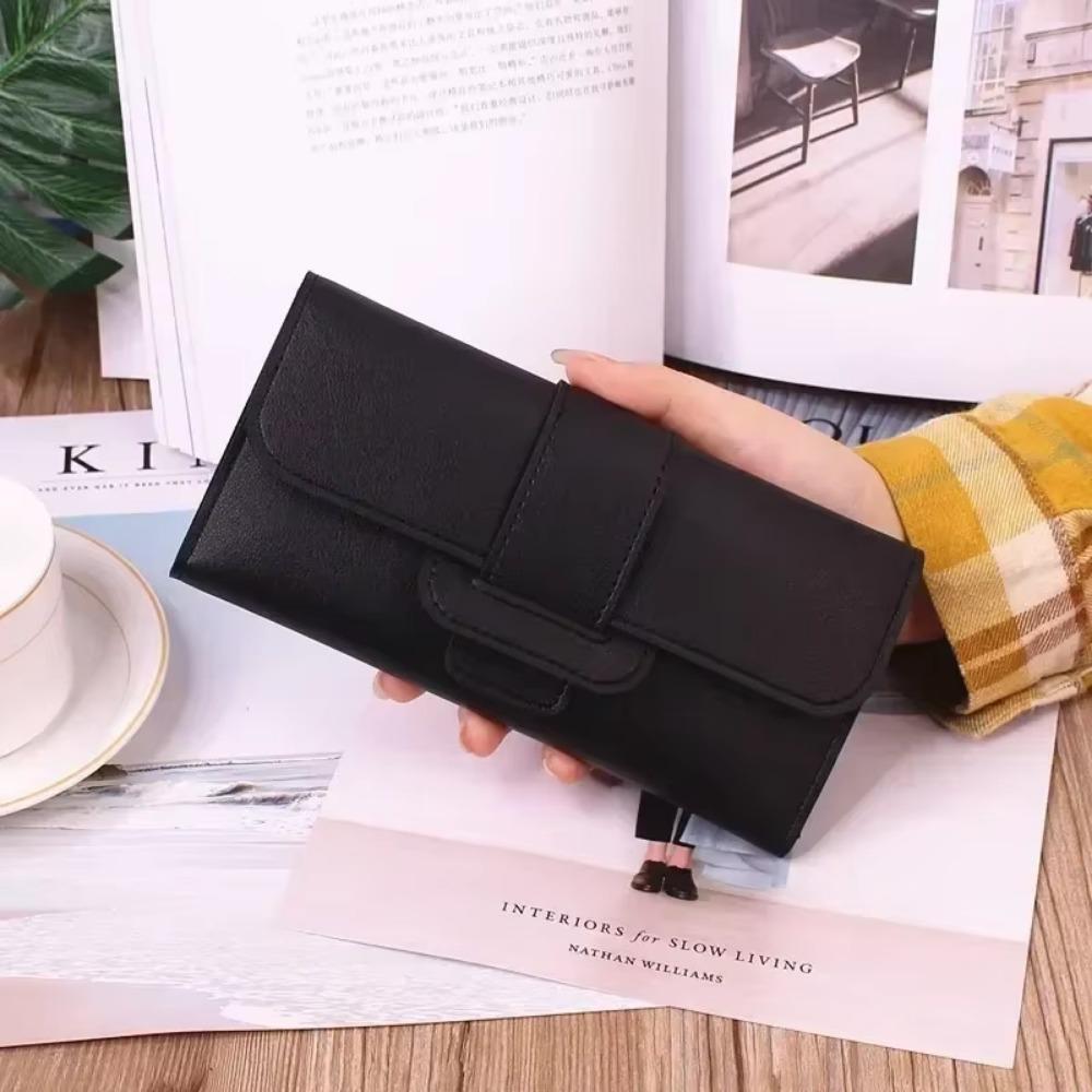 Pu Leather Women Wallets Luxury Long Hasp Fold-Over Pattern Coin Purses Female Solid Colors New Thin Clutch Phone Bag