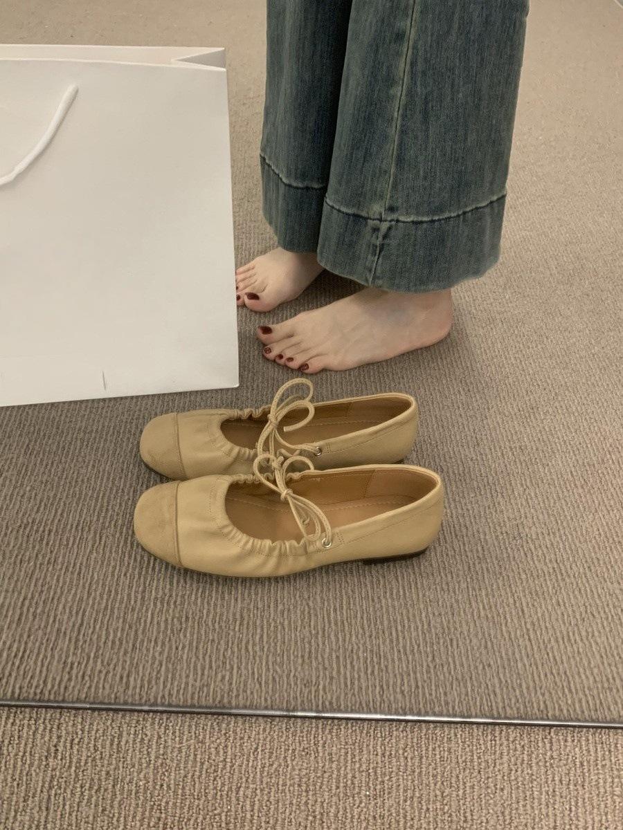 

Retro Mori literary and artistic soft leather grandma shoes spring and summer 2025 new versatile flat ballet single shoes women 35