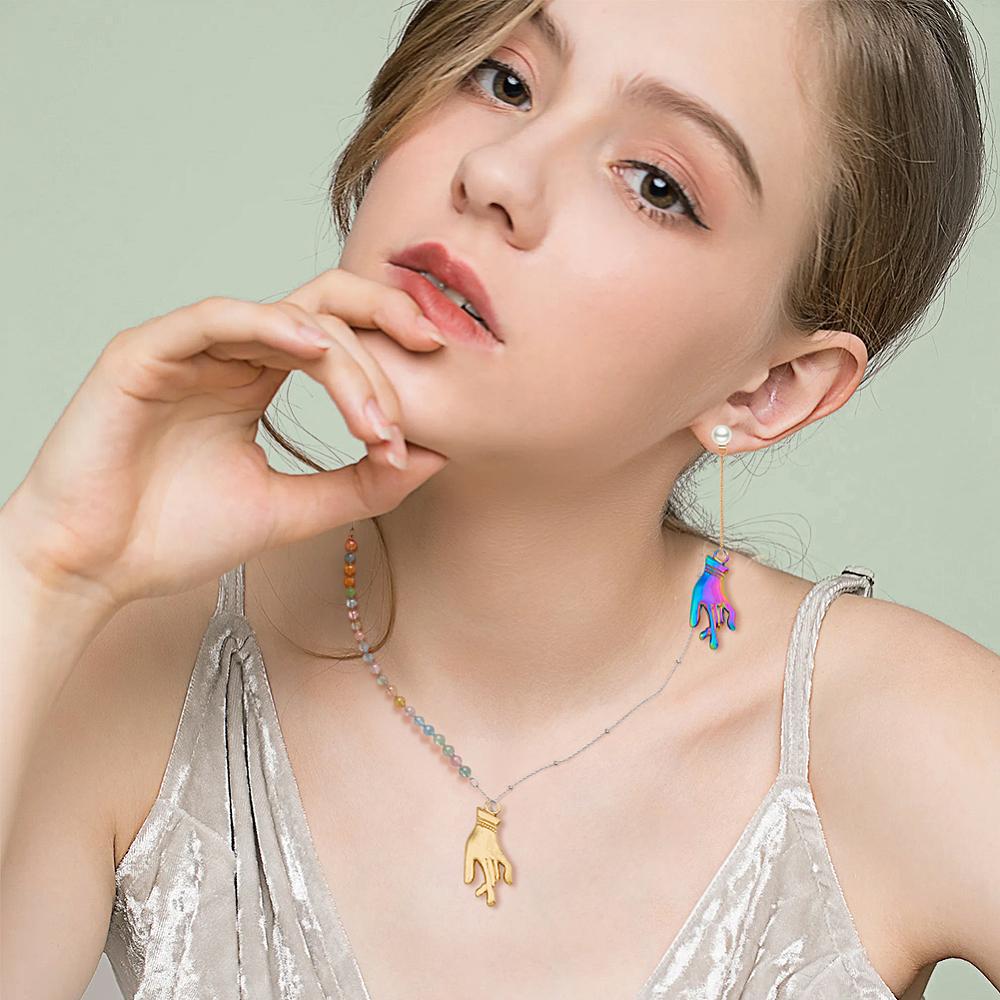 18Pcs 3 Colors Ion Plating(IP) 304 Stainless Steel Pendants Hand Charms Mixed Color 27x12x2.5mm Hole: 3mm 6pcs/color