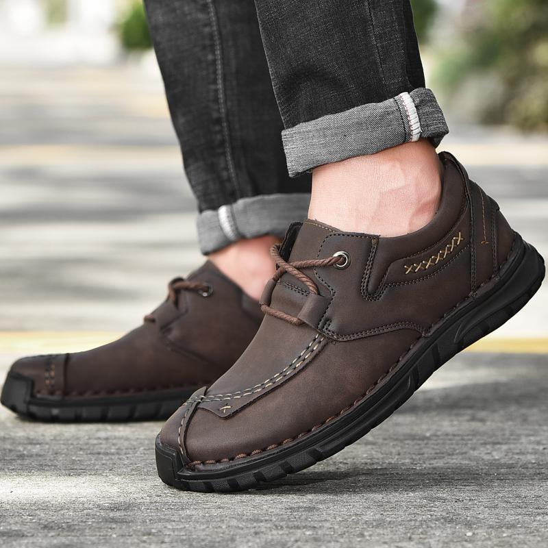 Retro boty z hovězí kůže Muži Mokasíny Ruční výroba Neformální kožené boty Mokasíny Pánské ploché boty