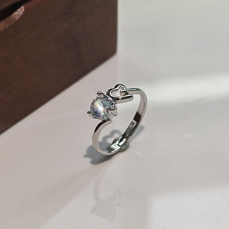 6Pcs Simple single zirconia ring with adjustable opening finger ring wedding accessory ring