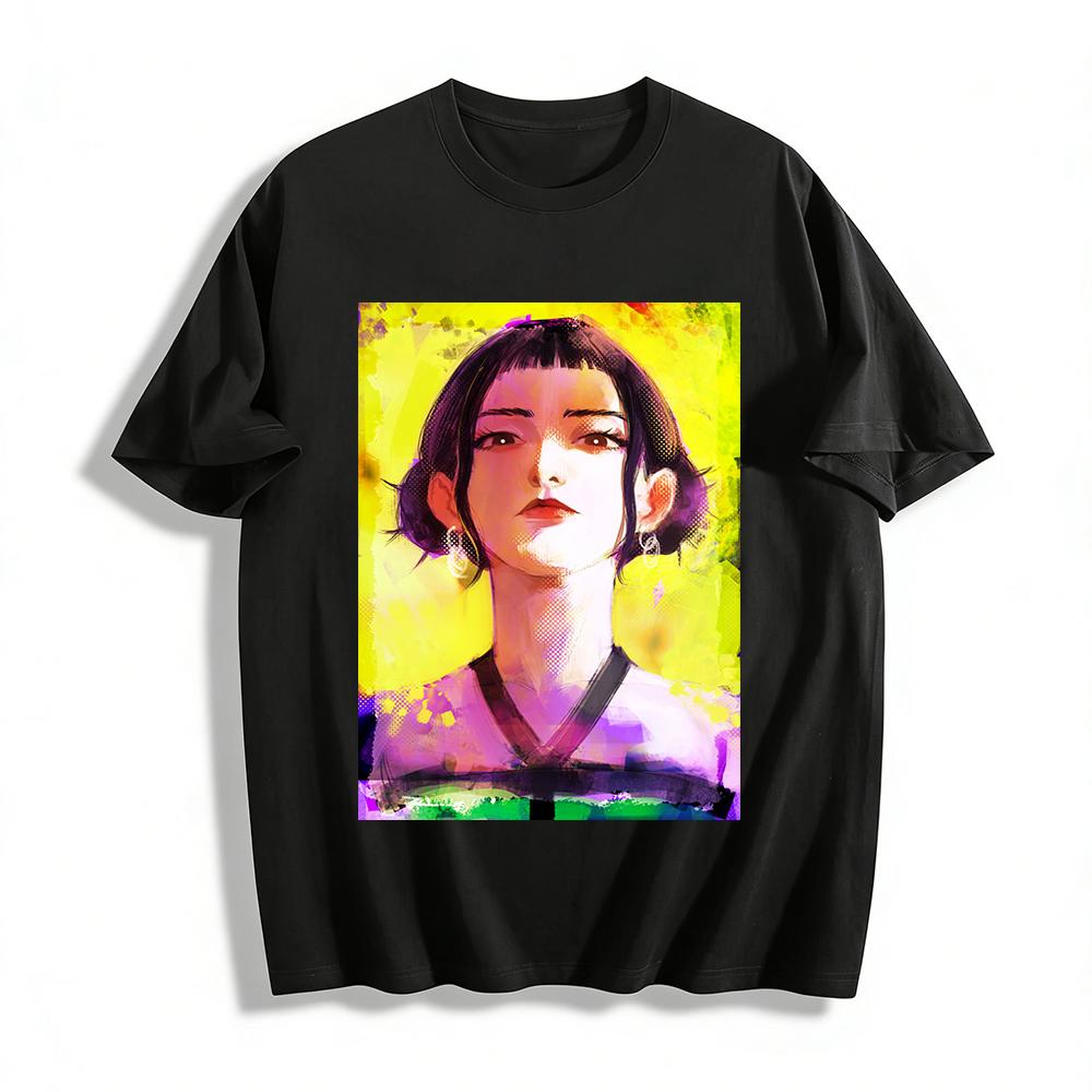 

Vintage Chinese Style Girl Print T-shirt Loose Casual Versatile Top Trendy for Daily Commute & Streetwear Pure cotton T-shirt 6XL