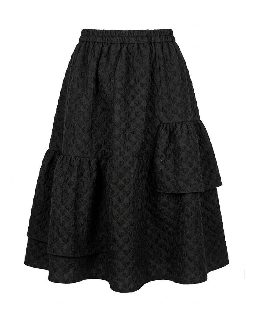 Faike Fakiii Heart Jacquard Flare Midi Skirt_Black