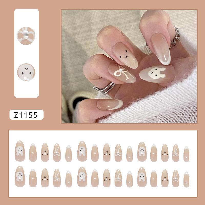 

Кремово-желтый градиент мультяшный милый кролик сверкающий бриллиантовый бант съемный маникюр 30 штук