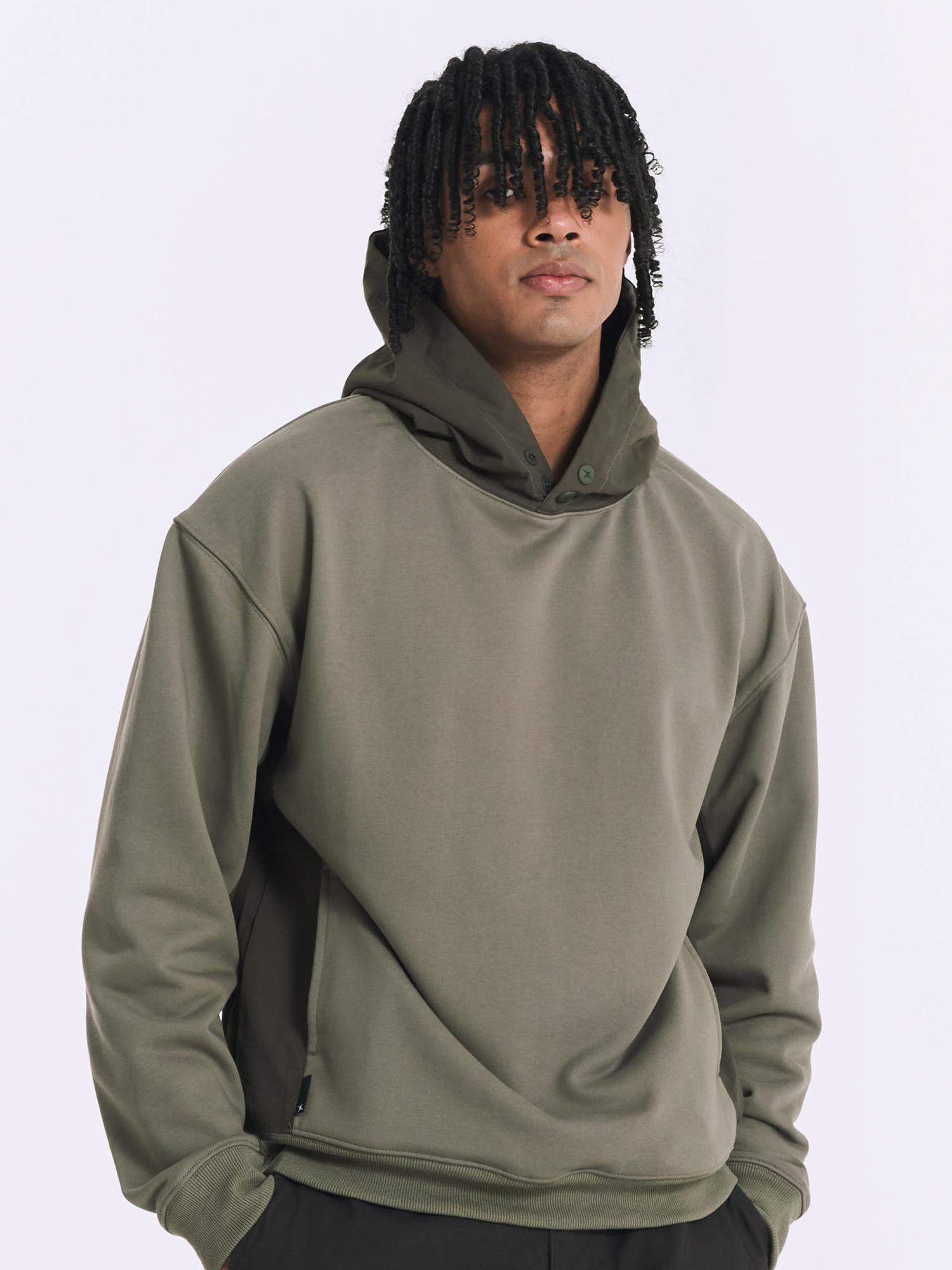 Ervino Mixed Double Button Hoodie [Khaki] Khaki/L