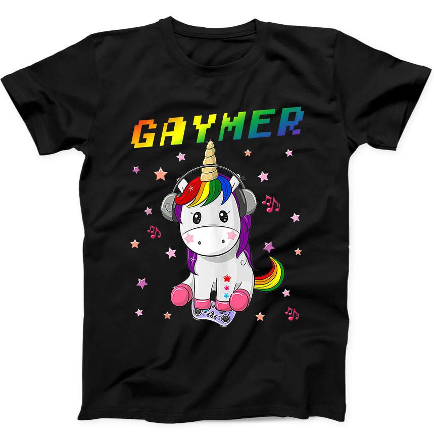 Cute Gaymer Gaming Unicorn Gamer Funny Gift Black Tee T Shirt 194