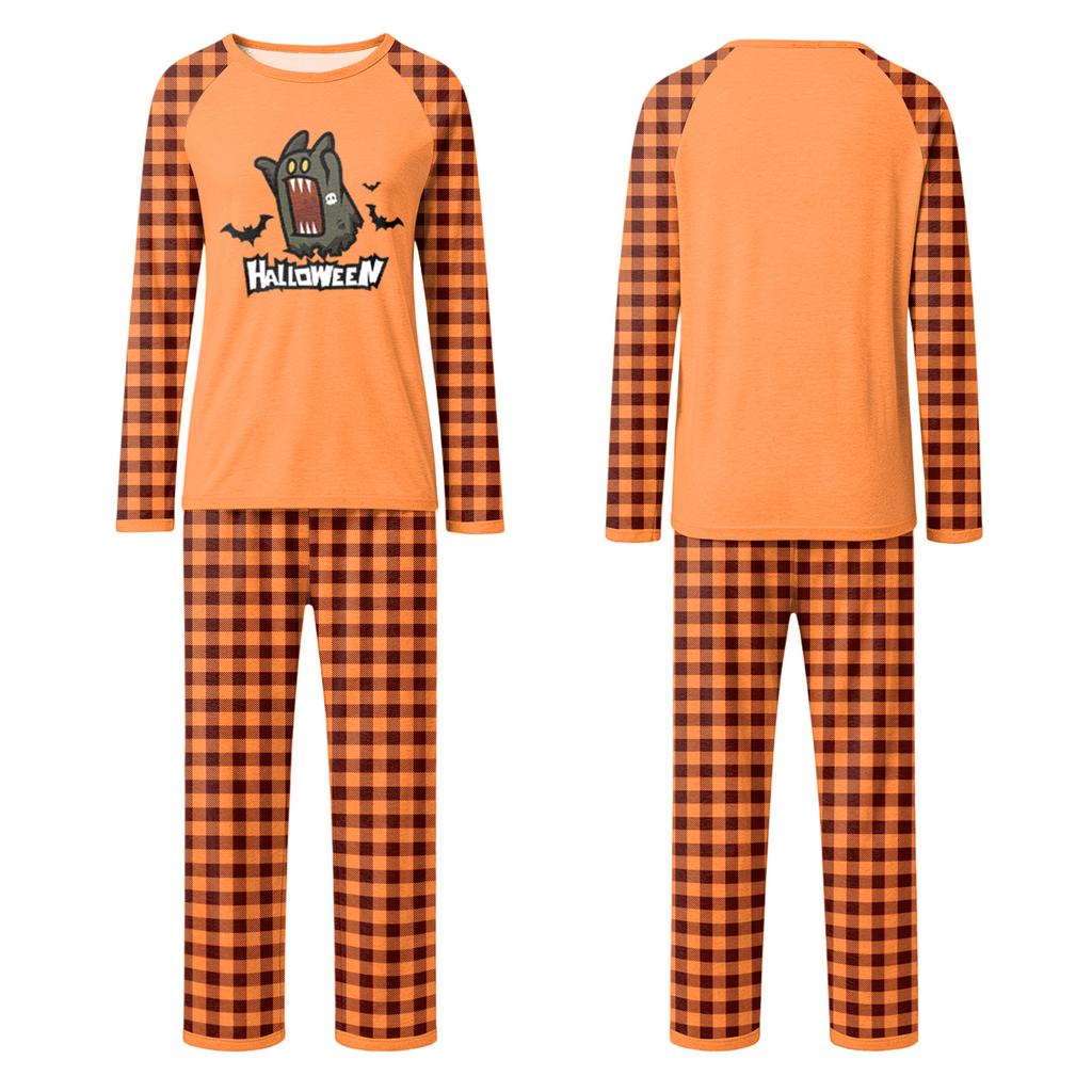 Family Matching Halloween Pajama Set with Patchwork Print - Cozy Loungewear for Parents and Kids