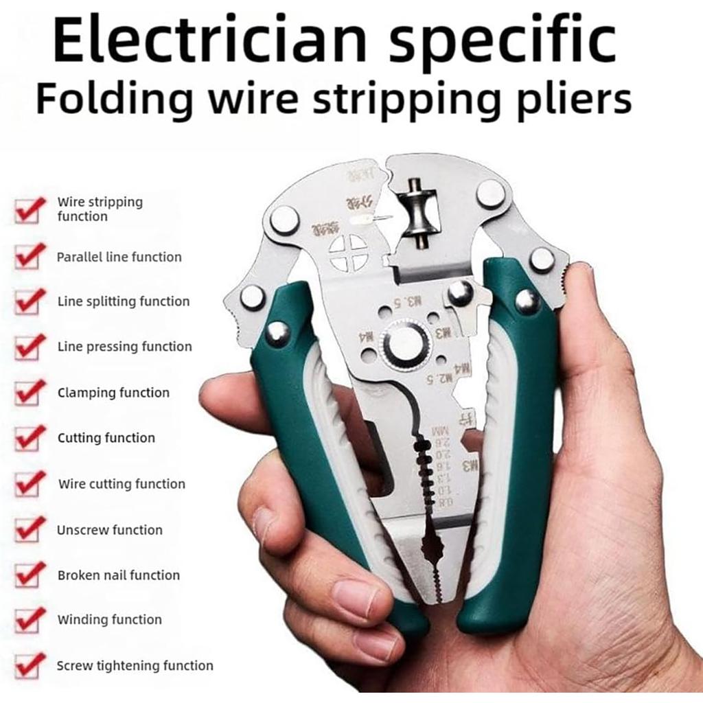 Foldable 18-in-1 Wire Stripping Pliers Crimping Tool - Multifunctional Electrician Pliers,  for Secure Connections and DIY Projects