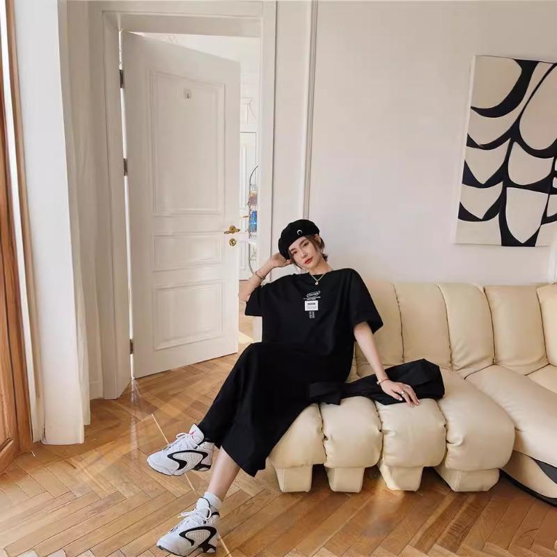 Damenmode Sommer Frühling 1/2 Ärmel O-Ausschnitt Lockere Taille Lässige Kleider